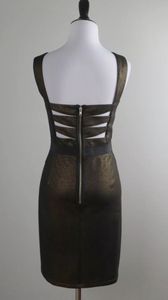 Betsy Johnson Gold Metallic Cut Out Back Bustier Corset Dress
